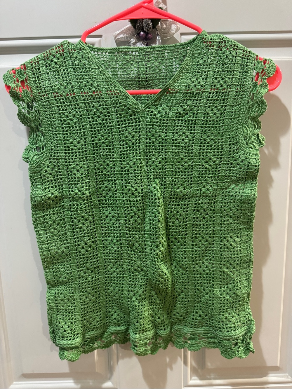 Green Crochet V-Neck Crop Top